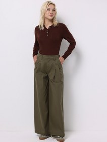 Resim Regular Fit Orta Bel Geniş Paça Kadın Yeşil Pantolon Colin's
