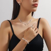Resim Kadınlar için 5 adet şık Boho takı seti - Gümüş kaplama alaşımlı Rhinestone süslemeleri ile - Küpe, bilezik, yüzük, kolye içerir - Düğünler, partiler, Sevgililer Günü hediyesi için mükemmel 