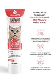 Resim Mimosa Pet Tüy Dökülme Engelleyici, Tüy Yumağı Ve Kusma Önleyici Multivitamin Kedi Malt Macun 100 gr 