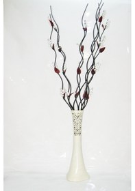 Resim 60 Cm Desenli Krem Vazo 5 Adet Beyaz Üzüm Çiçek 5 Adet Siyah Dal 