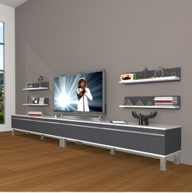 Resim Decoraktiv Eko 360r Mdf Krom Ayaklı Tv Ünitesi Tv Sehpası - Beyaz - Antrasit 