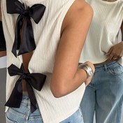 Resim Büyük Yay Detayı ile Şık ve Çok Yönlü, Kadınlar için Düz Renk Yaz Bluzu, Rahat veya Dış Mekan Gezileri için Mükemmel, Dış Giyim | Offshoulder Üst | Yay Detaylı Üst 
