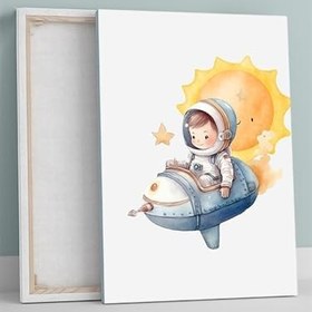 Resim Postermanya Uzay Kaşifi Erkek Bebek Odası Kanvas Tablo, Kreş Çocuk Odası Tuval, Dekorasyon, Yenidoğan Hediye 