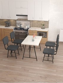 Resim Hayat 70x110cm Sabit Beyaz Mutfak Masası, Mutfak Masası Takımı, Yemek Masası, 4 Antrasit Sandalye Antrasit 