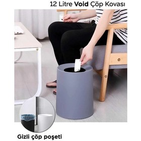 Resim 12 Litre Gizli Poşetli Çöp Kovası Minimalist Ofis & Home Office Masa Altı Çöp Kutusu, Modern Tasarım Gri 