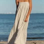 Resim Kadınların Hafif Maxi Elbisesi, Ayarlanabilir Askılar ve Büzgülü Uç - Kolsuz, Yaz Plaj Gezileri İçin Akışkan Tasarım, Rahat Boho Şık Stil, Rahat Yaz Giyimi | Omuz Üstü Elbise | Büzgülü Detaylar 
