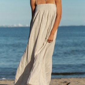 Resim Kadınların Hafif Maxi Elbisesi, Ayarlanabilir Askılar ve Büzgülü Uç - Kolsuz, Yaz Plaj Gezileri İçin Akışkan Tasarım, Rahat Boho Şık Stil, Rahat Yaz Giyimi | Omuz Üstü Elbise | Büzgülü Detaylar 
