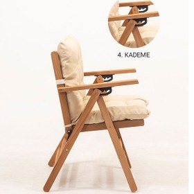 Resim Minderli Loretta Masa Sandalye Seti 4+1 Ahşap Bahçe Balkon Teras Katlanır Set 120x70 Cm Krem 