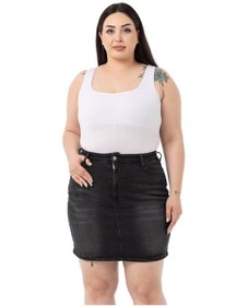 Resim Disentis Büyük Beden Taşlama Detaylı Beş Cepli Siyah Mini Denim Etek-siyah Siyah 