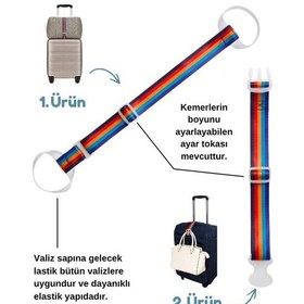 Resim Temel Valiz Üstü Çanta Sabitleme Kemeri Ve Çanta Asma Askısı Seti Gökkuşağı Renk 