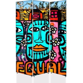 Resim DEKOBUL Grafiti 3 Kanat Tekerlekli Kanvas Paravan 
