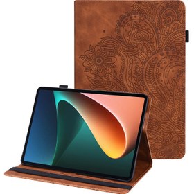 Resim Baskılı Çiçek Stand Tasarımı Deri Tablet Kapak Kılıfı Xiaomi Pad 5/Pad 5 Pro - Kahverengi (Yurt Dışından) 