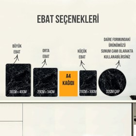 Resim Decorita Altın Detaylı Siyah Mermer | Cam Kesme Tahtası - Cam Kesme Tablası | 29cm X 34cm 
