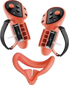 Resim ANNAPRO Quest 3 için Controller Grips Kılıfı, Ayarlanabilir Mafsal Kayışı ve Pil Açma Koruyucu, Oculus Quest 3 Aksesuarları için Silikon Yüz Pedi Kapağı ve Joystick Kapakları, Turuncu 