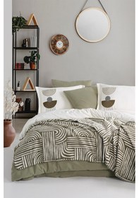 Resim İyi Geceler İstanbul Babil Haki %100 Pamuk Çift Kişilik Battaniyeli Nevresim Takımı Haki 