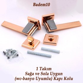 Resim Badem10 Fulya Lüx Bakır Füme Kare Rozetli Wc-Banyo Uyumlu Kapı Kolu Sağa ve Sola Uygun Kapı Kolları 1 Takım 