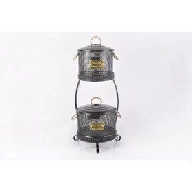 Resim Metal Standlı 2 Katlı Delikli Patates Soğan Saklama Kovası Siyah Çok Renkli 