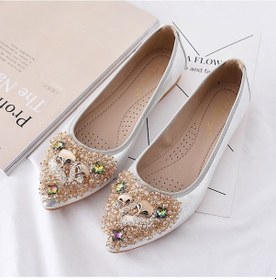 Resim Gümüş Tasarımcı Boncuk Düğün Ayakkabı Kadın Daireler Kadın Balerin Sivri Burun Inci Loafer'lar Spor Ayakkabı Artı Boyutu Zapatos Mujer Gümüş 
