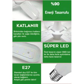 Resim Badem10 Dört Pervaneli Tasarruflu Ampul 60 W LED Lamba Beyaz E27 Duy 5400 Lümen Uzun Ömürlü 220 Volt 1 Adet 
