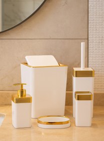 Resim İmera Akrilik 5 Parça Kare Banyo Seti Parlak Beyaz-gold 