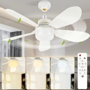 Resim 15.8 İnç Beş Bıçaklı Tavan Fanı, Küçük E26/27 Koltuk Tavan Fanı, Karartma, Düşük Ses, 3 Renk 3 Hız, 30W LED Tavan Fanı Kontrolcü ile Yatak Odası, Oturma Odası, Mutfak, Süpermarket, Ofis, Güçlü Rüzgar Yazın Serinletir 