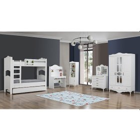 Resim Dardason Kupon 3 Kapılı Yavrulu Ranza Genç Odası Takımı Beyaz 