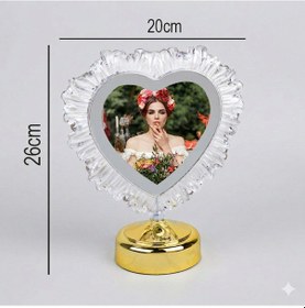 Resim Yatak Odası İçin Abajur Led Işıklı Fotoğraflı Çerçeve Kristal Kalpli Kişiye Özel Resimli Abajür Gold 