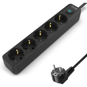 Resim Inca IPW-44SY3 5 Port Akım Korumalı LED Tuşlu Priz 3m - Siyah 