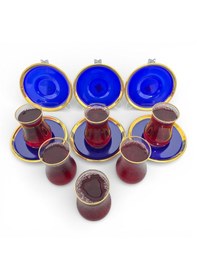 Resim Sudedi Home Gerçek Altın Yaldızlı Çay Bardağı Seti 6 Kişilik Gold - Mavi 