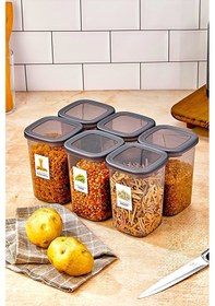 Resim 6 Adet Etiketli Square Kare Erzak Saklama Kabı Seti 1200 Ml - Sert Kapak 1.2 Litre Çok Renkli 