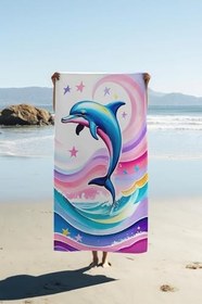 Resim Dijital Baskı Plaj Deniz Havlusu Yunus Balığı Desenli Peştamal HVL0119 