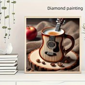 Resim 1 adet Gitar Kahve Bardağı Elmas Boyama - Mozaik Sanatı, Yuvarlak Tuval, Lüks Masaüstü Dekorasyon Elmas Boyama, El Yapımı Ev ve Parti Hediyesi, Tatil Hediyesi Yaratıcı | Gitar Temalı Dekorasyon | Zarif Sanat Eseri, Cafe 