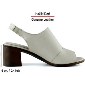 Resim Erkan Saçmacı Emilia Vizon Hakiki Deri Arkası Açık Lastik Bantlı Kalın Topuklu Rahat Günlük Sandalet Vizon 