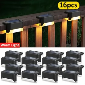 Resim 16 adet güneş enerjili dış mekan dek lambaları, ticari sokak dekoratif aydınlatmaları, LED basamak ışıkları, balkonlar, teraslar, merdivenler, çitler, avlular, bahçeler ve yollar için uygun alan aydınlatması 