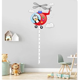 Resim Helikopter Pilotu Penguenve Bulutlar Boy ve Gelişim Ölçer Çocuk Odası Duvar Sticker - 65x65 cm / Renkli / Boy Ölçer 