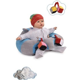 Resim Oyuncaklı Bebek Oturma Destek Minderi - Devrilmez Bebek Koltuğu - Büyük Bebek Oturağı Gri Mavi 