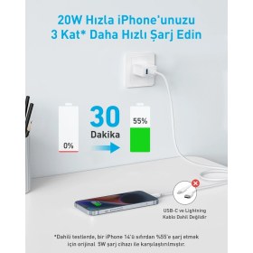 Resim Anker 20W USB-C + USB-A Çift Portlu Şarj Cihazı - A2348 - Beyaz (Anker Türkiye Garantili) 