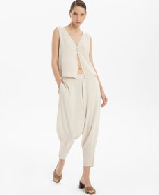Resim Nervürlü Dar Paça Şalvar Pantolon - Doğal / L-XL 