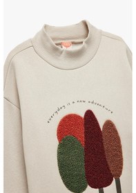 Resim Koton Erkek Bebek Nakışlı Uzun Kollu Şardonlu Dik Yaka Sweatshirt Ekru 