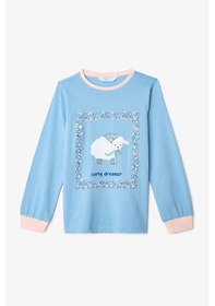 Resim Penti Kız Çocuk Çiçekli On The Lamb Pamuklu 2'li Uzun Kollu Pijama Takımı Çok Renkli 