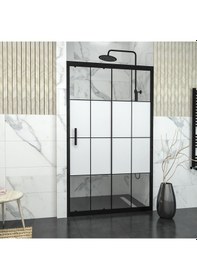 Resim Tekno Duş Black Capello 6mm Karolajlı Yarım Kumlamalı Cam 1 Sabit 1 Sürgü İki Duvar Arası Duşakabin Siyah 