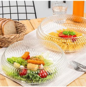 Resim Rustik Salata Kasesi - Büyük Boy 26 Cm Cam Salata Meyve Makarna Sunum Kasesi - El Yapımı Şeffaf 