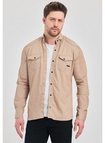 Resim Erkek Dar Kesim Kot Gömlek Krem 