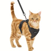 Resim Kedi Yürüyüş Göğüs Tasması ve Tasma, Kaçışa Karşı Güvenli Ayarlanabilir Kedi Yeleği Göğüs Kayışı, Kolay Kontrol Nefes Alabilen Reflektif Kemer Ceket 