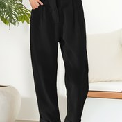 Resim Kadınlar için Yüksek Bel Kadife Düz Paça Pantolon - Lacivert, Bol Kesim, Cepli Günlük Tarz, Her Mevsim Rahatlık, Polyester Kumaş, Makinede Yıkanabilir, Giyim Temelleri | Yüksek Bel Pantolon | Kadife Dokusu 