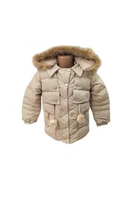 Resim Life For Moda Kız Çocuk Önü Fermuarlı Ve Çıt Çıtlı Ponpon Detaylı Çıkarılabilir Tüylü Kapüşonlu Peluş Astarlı Mont 3018 KREM 