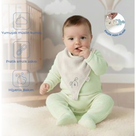 Resim Babyjem Emzik Askılı Müslin Mama Önlüğü Ekru 