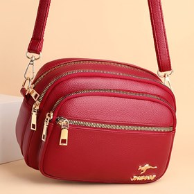 Resim Kadın Modası Çok Katmanlı Omuz Askılı Çanta, Fermuarlı Büyük Kapasiteli Crossbody Çanta, Polyester Astarlı, Günlük ve İş Kullanımı İçin Çok Yönlü Düz Renkli El Çantası - Kırmızı, Siyah, Yeşil, Mor Renklerde Mevcuttur 