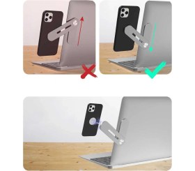 Resim Laptop & Monitör Arkası Telefon Tutucu: Manyetik Bağlantı, Alüminyum Yapı, Dönebilir Telefon Standı 