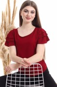 Resim Cotton Mood 94022011 Dok.viskon Fırfırlı Kısa Kol Bluz Bordo 